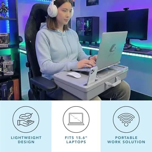 LapGear Ergonomic Pro Lap Desk Gray Fits 15.6" Laptops | 9-Height Adjustable with Mouse Pad & Storage thumbnail 2