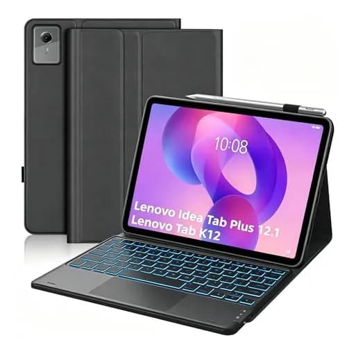 QYiiD Touchpad Keyboard Case for Lenovo Idea Tab Plus 12.1 Inch | Ultra-Thin Leather Stand Cover with 7-Color Backlit Wireless Keyboard thumbnail 1