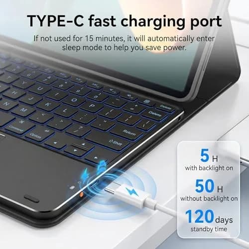 QYiiD Touchpad Keyboard Case for Lenovo Idea Tab Plus 12.1 Inch | Ultra-Thin Leather Stand Cover with 7-Color Backlit Wireless Keyboard thumbnail 4