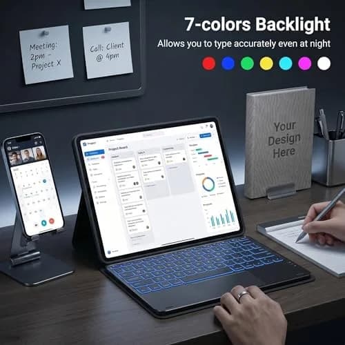 QYiiD Touchpad Keyboard Case for Lenovo Idea Tab Plus 12.1 Inch | Ultra-Thin Leather Stand Cover with 7-Color Backlit Wireless Keyboard thumbnail 5