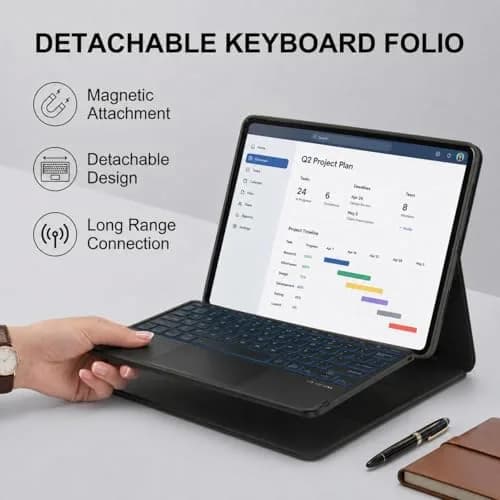 QYiiD Touchpad Keyboard Case for Lenovo Idea Tab Plus 12.1 Inch | Ultra-Thin Leather Stand Cover with 7-Color Backlit Wireless Keyboard thumbnail 6