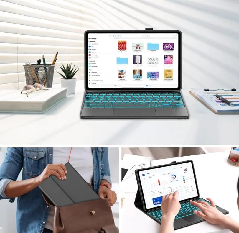 QYiiD Touchpad Keyboard Case for Lenovo Idea Tab Plus 12.1 Inch | Ultra-Thin Leather Stand Cover with 7-Color Backlit Wireless Keyboard thumbnail 9