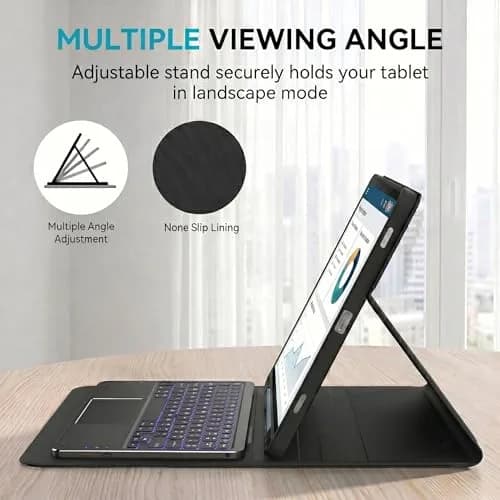 QYiiD Touchpad Keyboard Case for Lenovo Idea Tab Plus 12.1 Inch | Ultra-Thin Leather Stand Cover with 7-Color Backlit Wireless Keyboard thumbnail 2