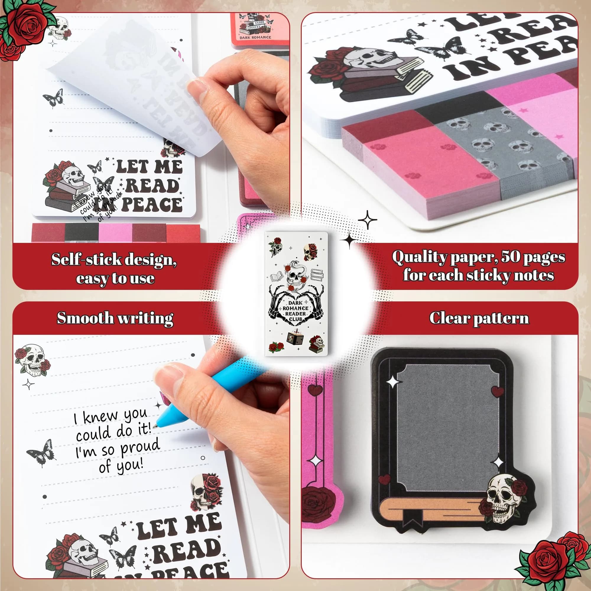 Xqumoi Let Me Read in Peace Dark Romance Sticky Notes Set (550 Sheets) | Book Lover Gift for Teens & Adults thumbnail 4