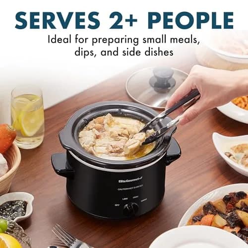 Elite Gourmet MST-250XBX Electric Ceramic Slow Cooker 1.5 Qt Black | Compact & Versatile thumbnail 3