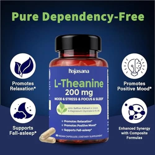 HojaSana L-Theanine 200mg with Saffron, GABA, Magnesium Glycinate & VIT.B6 | Supports Calm & Mood (110 chars) thumbnail 2