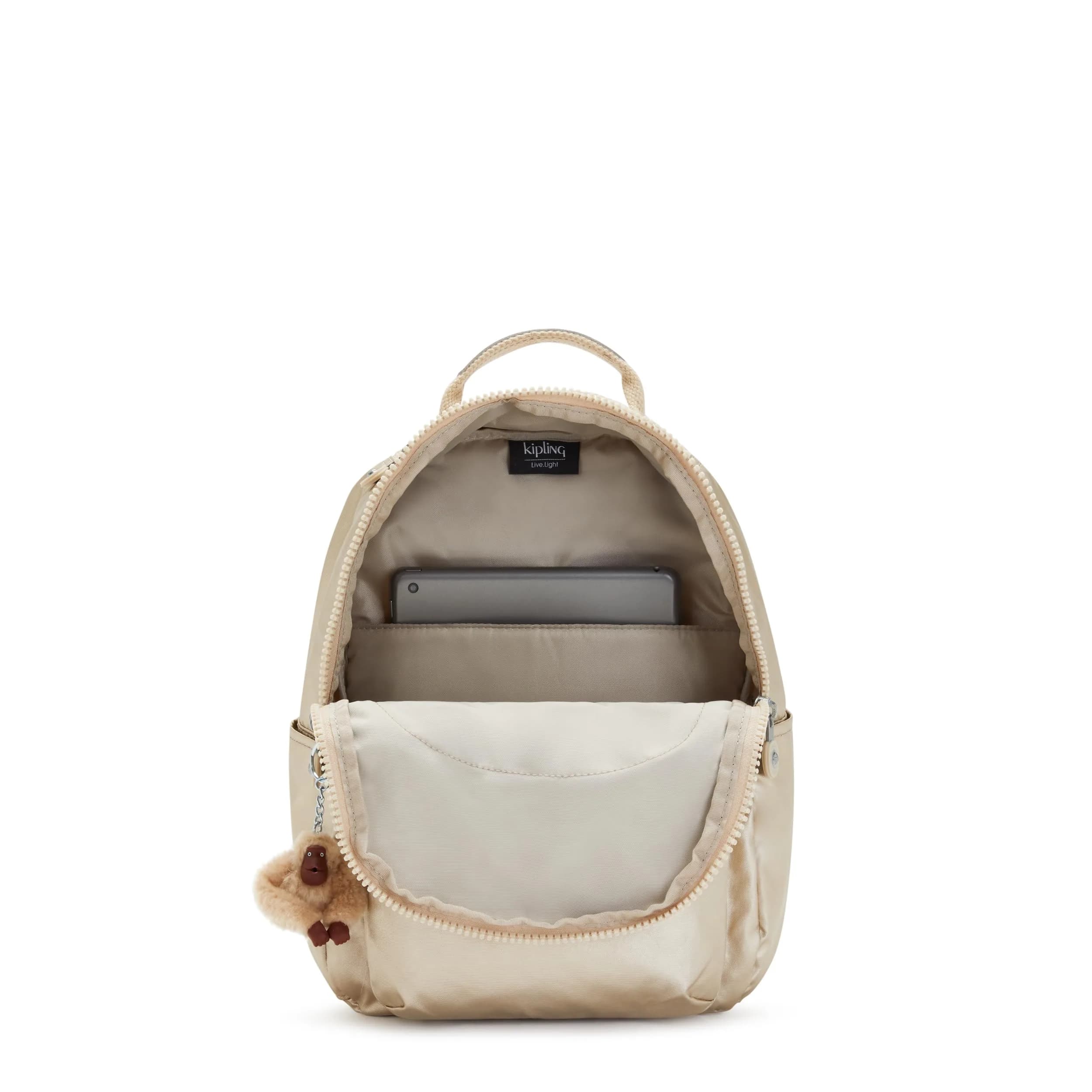 Kipling Seoul Small Tablet Backpack, Starry Gold Met, 16.1cm (6.38" W) x 34.9cm (13.75" H) x 25.4cm (10" D) - view 3
