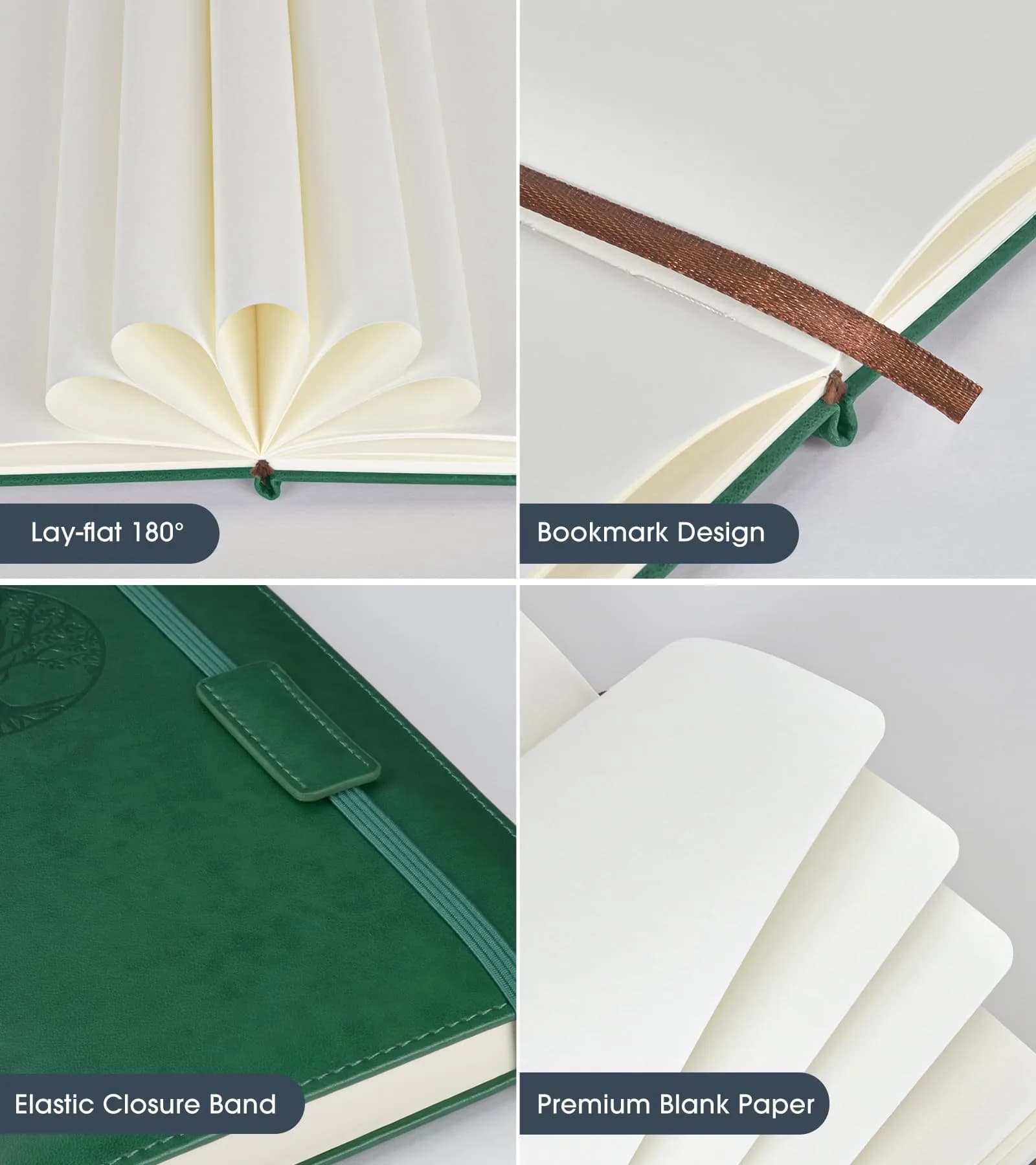 Biuwory Green Blank Journal Notebook A5 (5.7"×8.3") | Acid-Free Paper for Artists & Writers - view 4
