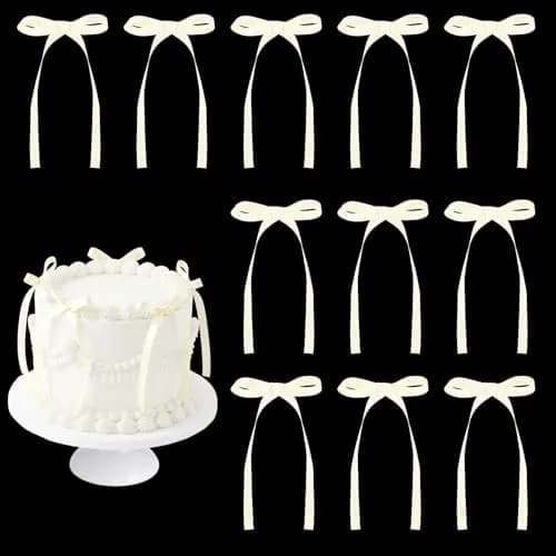 NatNarr Ivory Ribbon Bows Cake Topper Pack (30 Count, 2.9 x 5.7 Inches) | Handmade Polyester for DIY Crafters - main product image