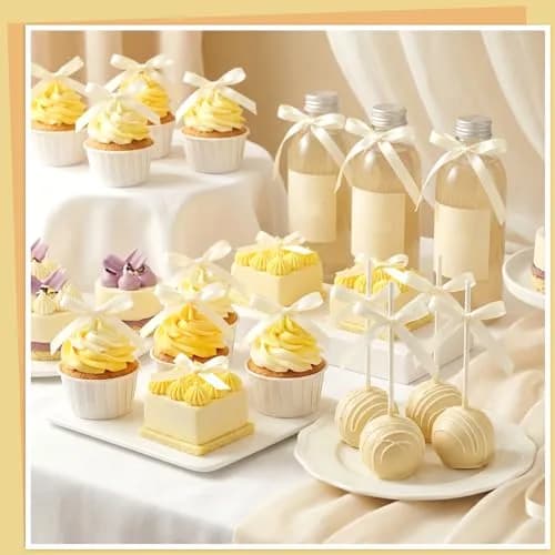 NatNarr Ivory Bow Cake Toppers 30 Pack | Handmade Polyester Ribbon for Party Decorations thumbnail 4