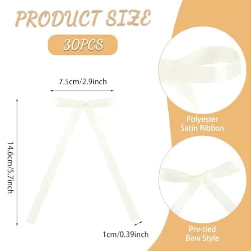 NatNarr Ivory Bow Cake Toppers 30 Pack | Handmade Polyester Ribbon for Party Decorations thumbnail 3
