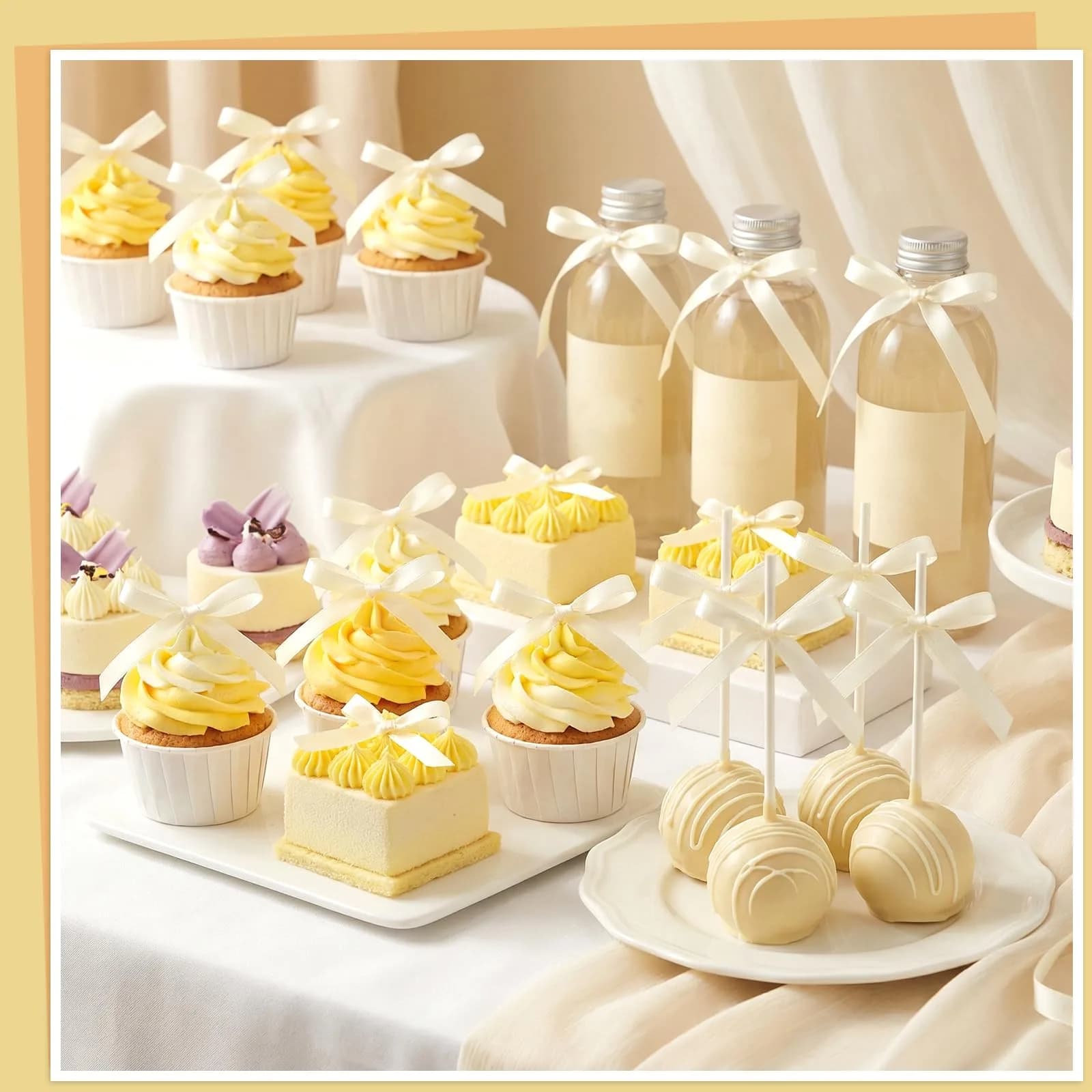 NatNarr Ivory Ribbon Bow Cake Toppers, 30 Pack | Handmade Polyester for Birthday & Wedding Decorations - view 4