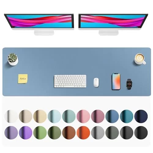 Aothia Faux Leather Desk Mat - Non-Slip PU Leather Desk Blotter, Waterproof Writing Surface, Large Desk Pad for Office & Home (Denim Blue, 140cm x 43cm) thumbnail 1