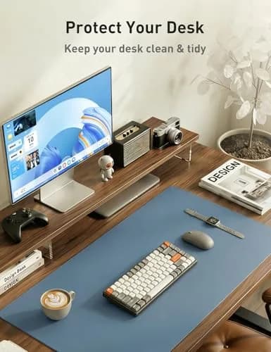 Aothia Faux Leather Desk Mat - Non-Slip PU Leather Desk Blotter, Waterproof Writing Surface, Large Desk Pad for Office & Home (Denim Blue, 140cm x 43cm) thumbnail 8