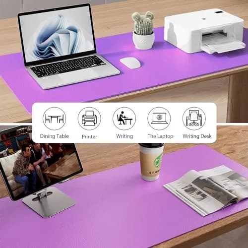 Aothia Faux Leather Desk Mat - Iris Violet, 139.7cm x 61cm (55" x 24") | Smooth Writing Surface for Office & Home thumbnail 6