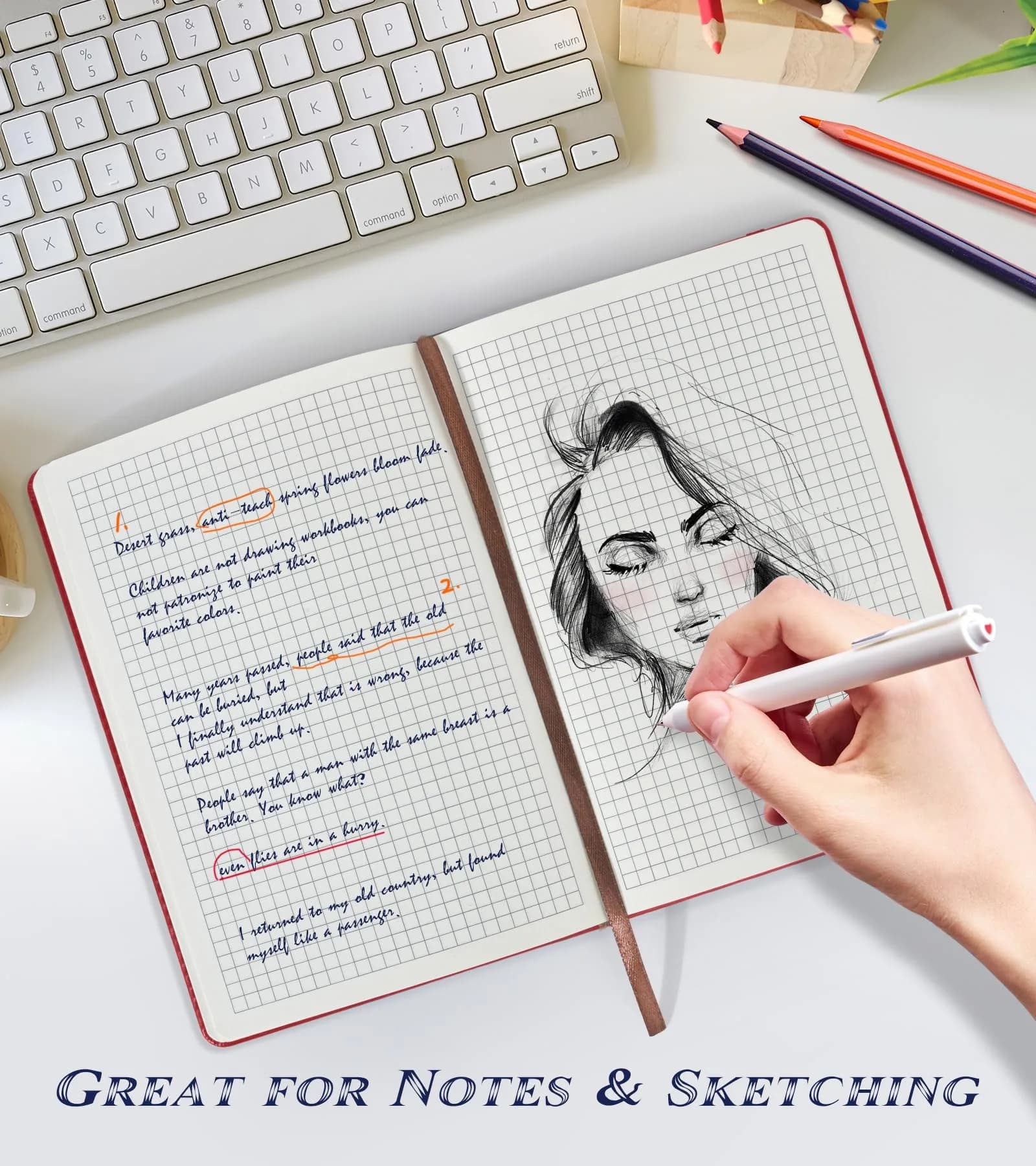 Biuwory A5 Graph Paper Notebook Journal (5.7"×8.3", 140 Pages, Wine Red) | Acid-Free Paper for Precise Writing - view 3
