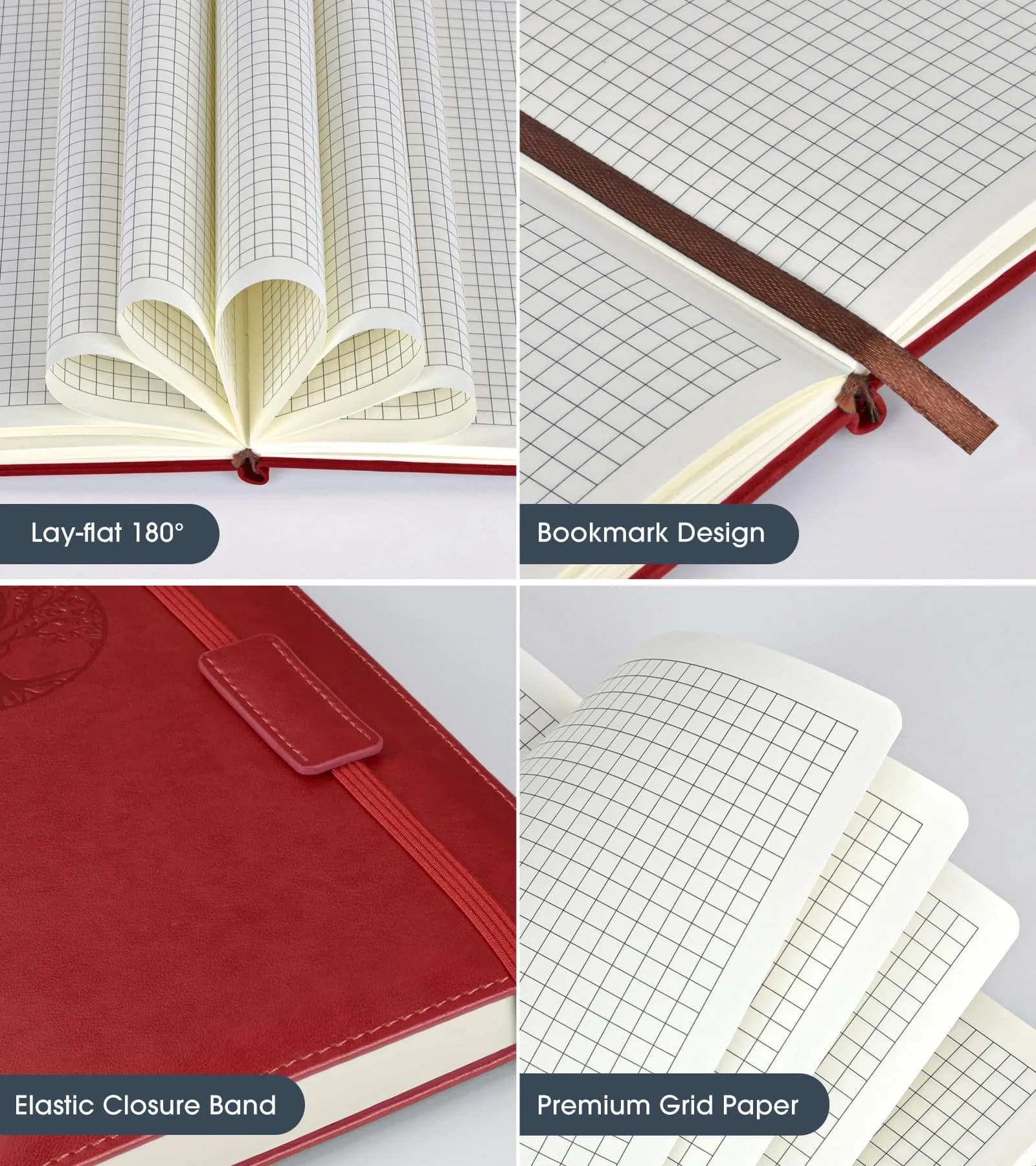 Biuwory A5 Graph Paper Notebook Journal (5.7"×8.3", 140 Pages, Wine Red) | Acid-Free Paper for Precise Writing - view 4