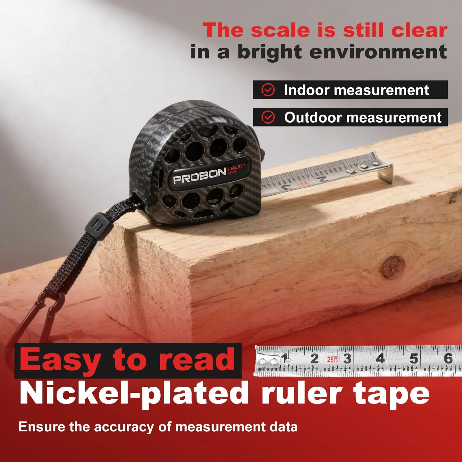 HOTBEST 7.5m (25ft) Stainless Steel Tape Measure with Double Sided Scale | Waterproof Retractable Ruler for Construction - view 5