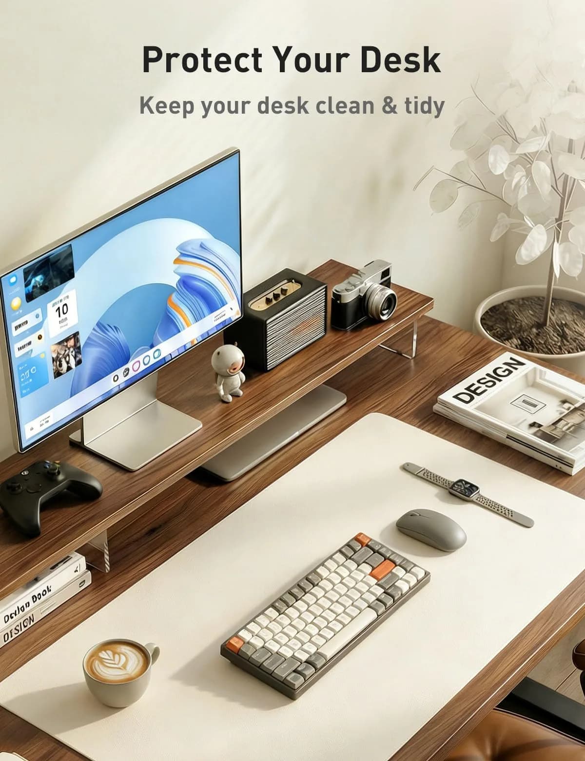 Aothia Faux Leather Desk Mat - Off-White 55" x 17" | Smooth PU Leather Writing Surface for Office & Home thumbnail 8
