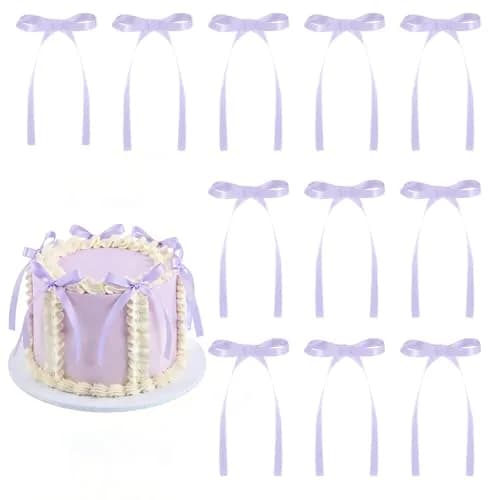 NatNarr Light Purple Ribbon Bow Cake Toppers (30 Pack, 2.9 x 5.7 inches) | Handmade Quality for Indian Celebrations - main product image