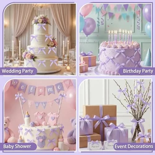 NatNarr Light Purple Bow Cake Toppers, 30 Pack Ribbon Bows for Cake Decorations | Handmade Polyester for Parties thumbnail 4