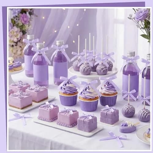 NatNarr Light Purple Bow Cake Toppers, 30 Pack Ribbon Bows for Cake Decorations | Handmade Polyester for Parties thumbnail 5