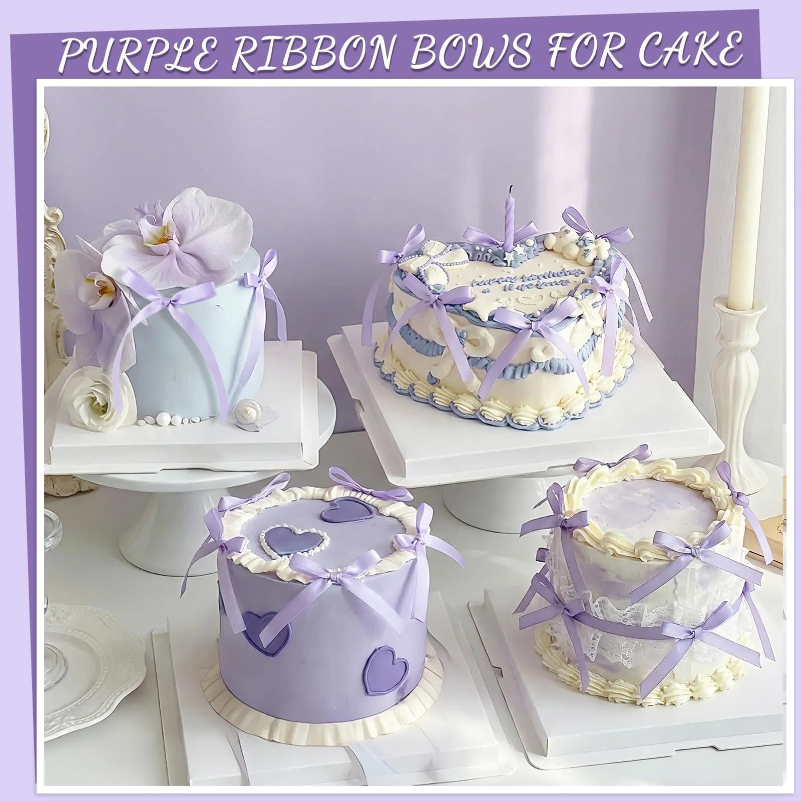 NatNarr Light Purple Ribbon Bow Cake Toppers (30 Pack, 2.9 x 5.7 inches) | Handmade Quality for Indian Celebrations - view 3