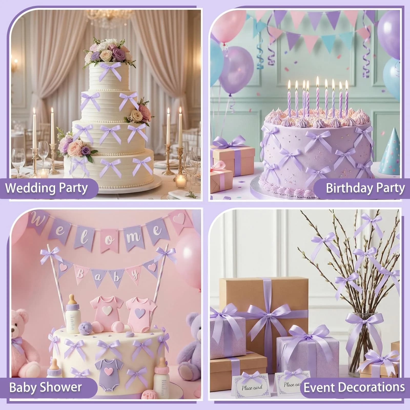 NatNarr Light Purple Ribbon Bow Cake Toppers (30 Pack, 2.9 x 5.7 inches) | Handmade Quality for Indian Celebrations - view 4
