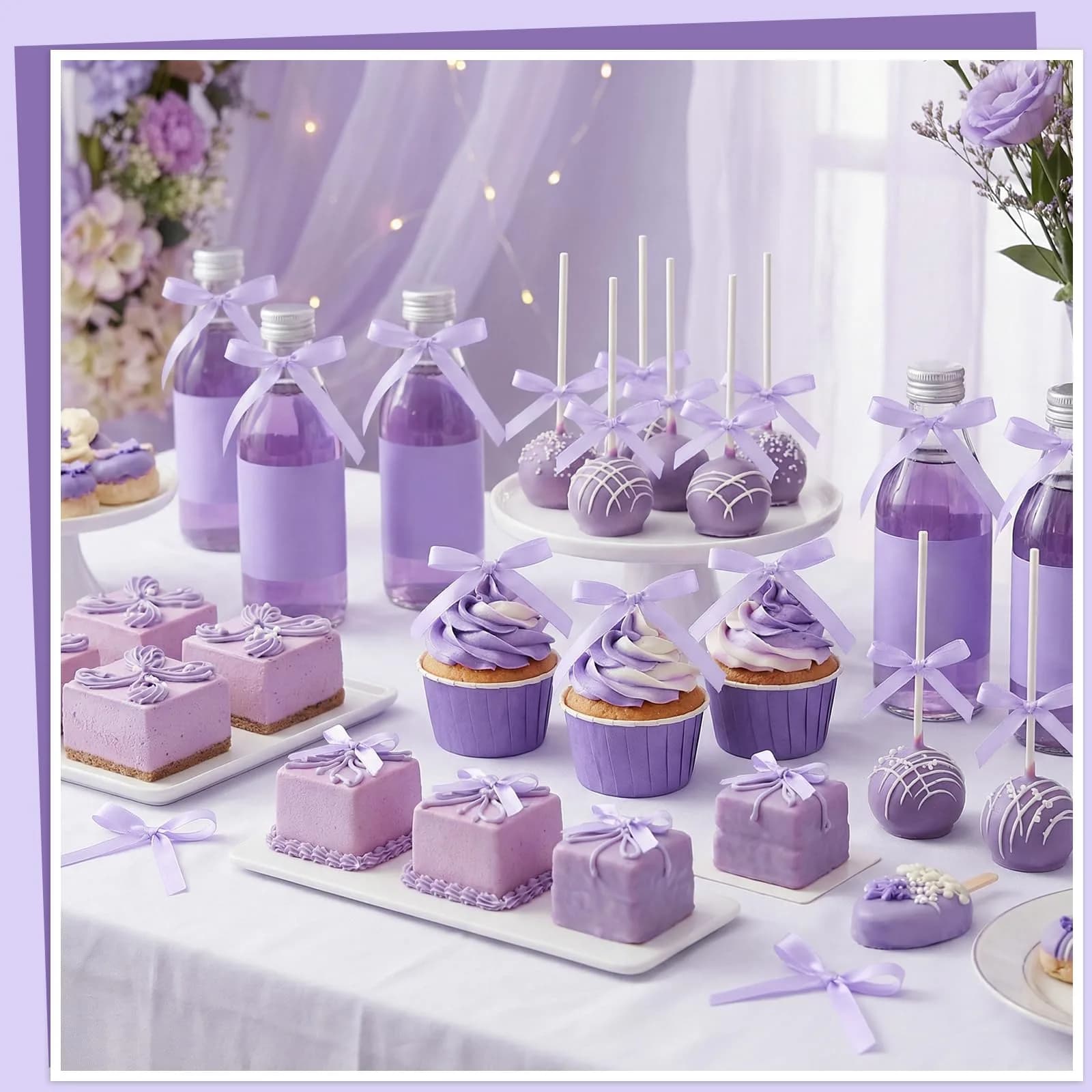 NatNarr Light Purple Ribbon Bow Cake Toppers (30 Pack, 2.9 x 5.7 inches) | Handmade Quality for Indian Celebrations - view 5