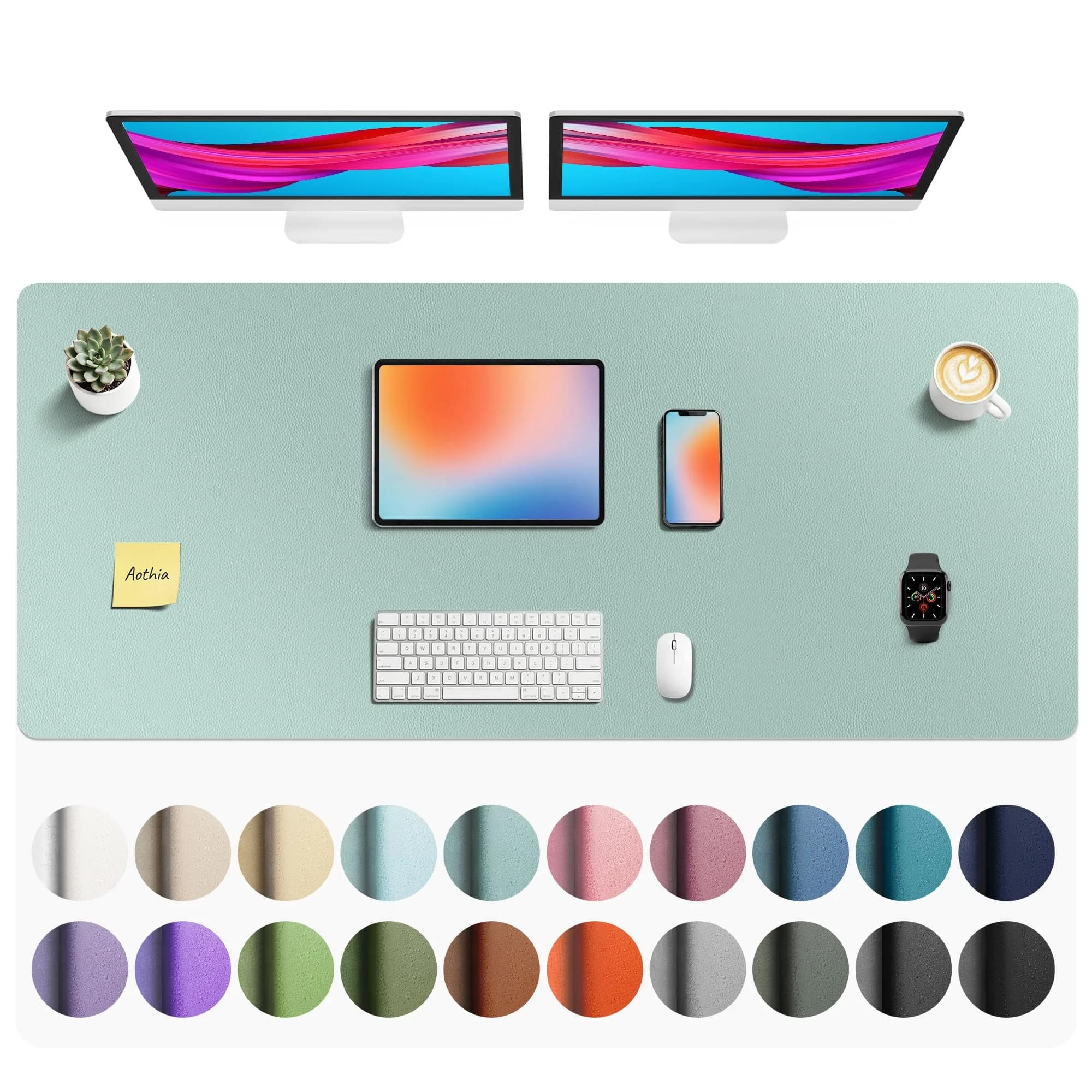 Aothia Faux Leather Desk Mat Light Blue 139.7cm x 60.96cm (55" x 24") | Non-Slip PU Leather Desk Blotter