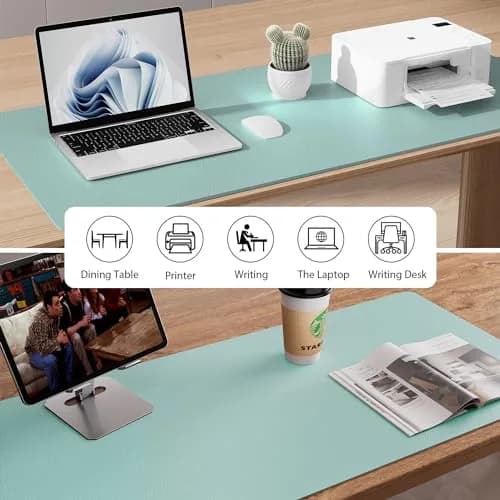 Aothia Faux Leather Desk Mat Light Blue 139.7cm x 60.96cm (55" x 24") | Non-Slip PU Leather Desk Blotter thumbnail 6