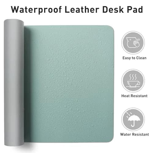 Aothia Faux Leather Desk Mat Light Blue 139.7cm x 60.96cm (55" x 24") | Non-Slip PU Leather Desk Blotter thumbnail 7