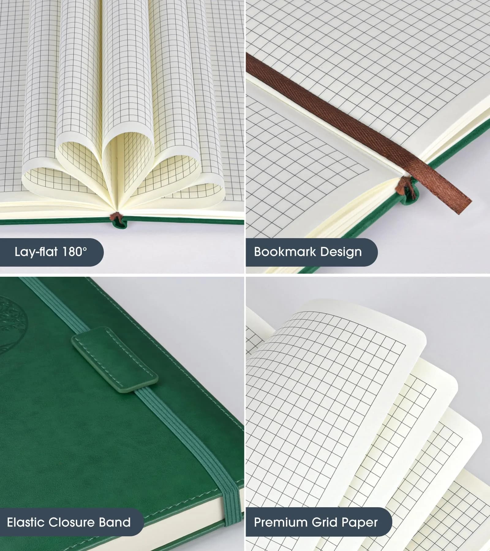 Biuwory Graph Paper Notebook Journal for Women Men, 140 Pages A5 (5.7"×8.3") Hardcover Leather-Look Grid Notebook - view 4