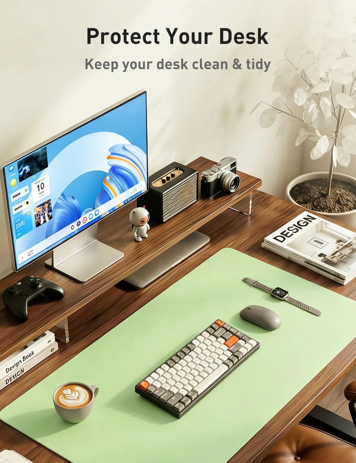 Aothia Faux Leather Desk Mat - Foam Green 140cm x 43cm (55" x 17") | Protects Desks from Scratches, Spills, and Heat - view 8