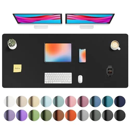 Aothia Faux Leather Desk Mat - Black, 140cm x 60cm (55" x 24") | Protects Desks from Scratches, Spills, and Heat thumbnail 1