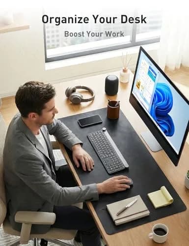 Aothia Faux Leather Desk Mat - Black, 140cm x 60cm (55" x 24") | Protects Desks from Scratches, Spills, and Heat thumbnail 3