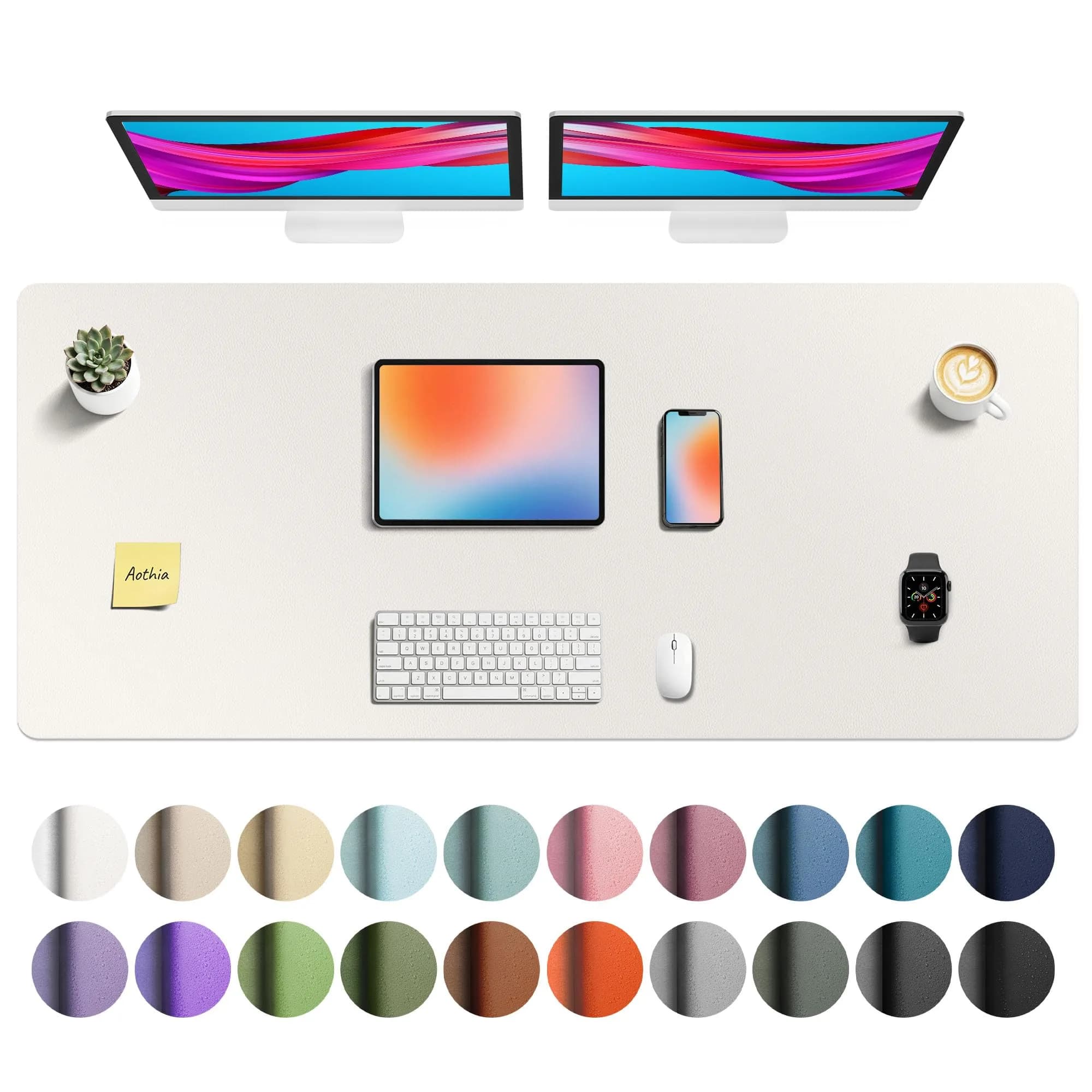Aothia Off-White Faux Leather Desk Mat 55" x 24" | Protects Your Desk from Scratches, Stains, and Spills - main product image