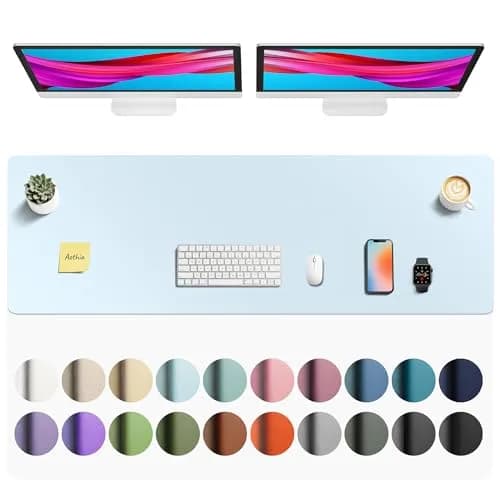 Aothia Faux Leather Desk Mat 55" x 17" (140cm x 43cm) | Baby Blue | Large Office Desk Pad thumbnail 1