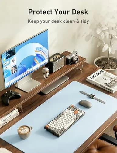 Aothia Faux Leather Desk Mat 55" x 17" (140cm x 43cm) | Baby Blue | Large Office Desk Pad thumbnail 8