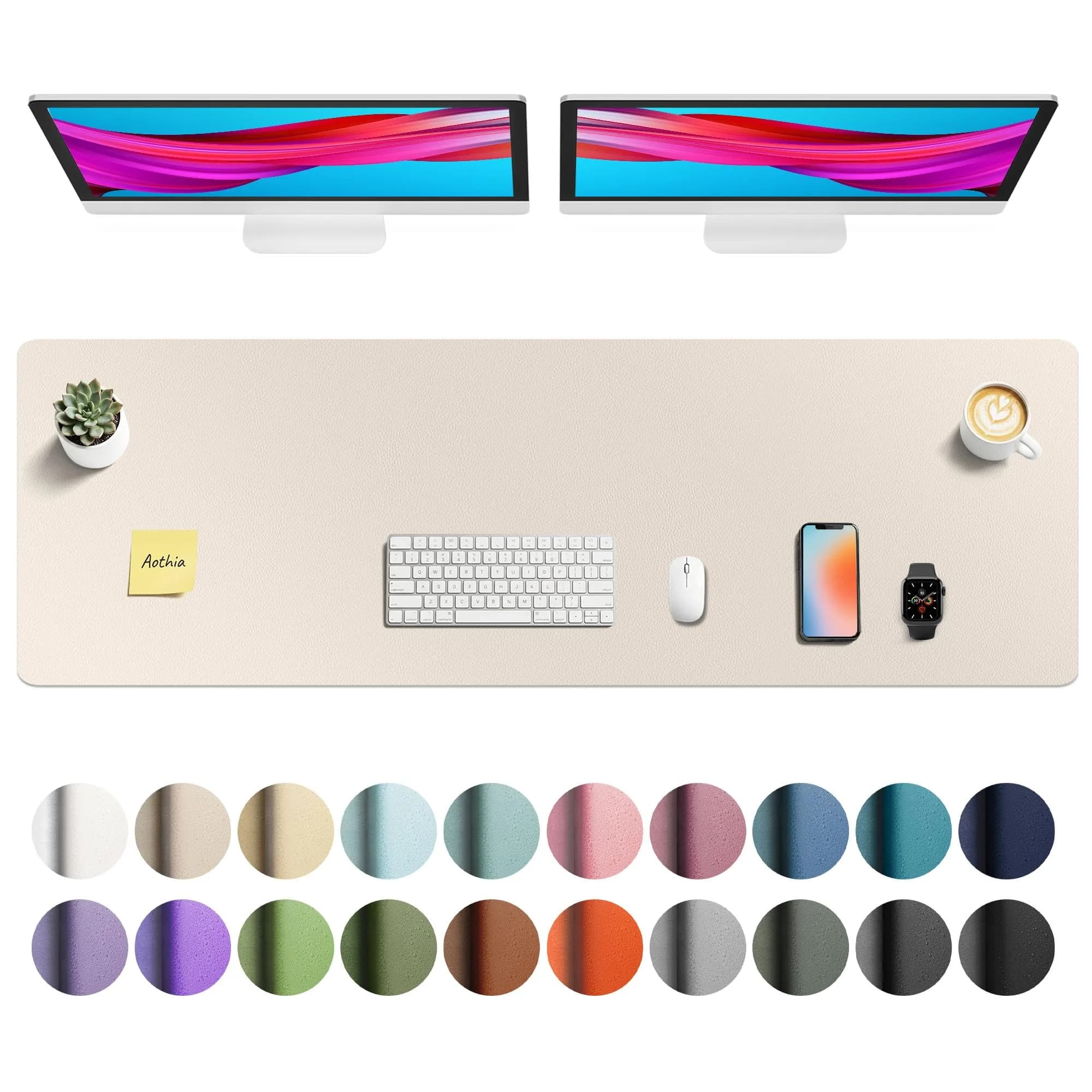 Aothia Faux Leather Desk Mat - Non-Slip PU Leather Desk Blotter 137cm x 43cm (55" x 17") | Protects Desks from Scratches, Spills, and Heat - main product image
