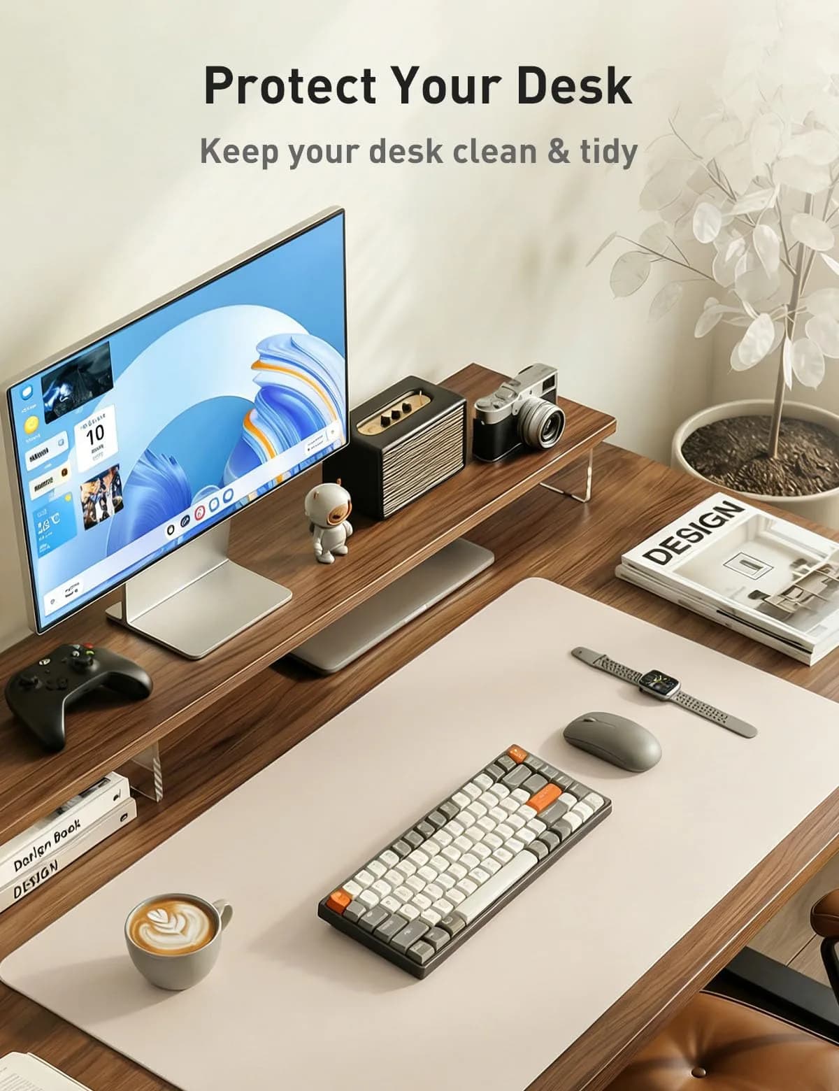 Aothia Faux Leather Desk Mat - Non-Slip PU Leather Desk Blotter 137cm x 43cm (55" x 17") | Protects Desks from Scratches, Spills, and Heat - view 8