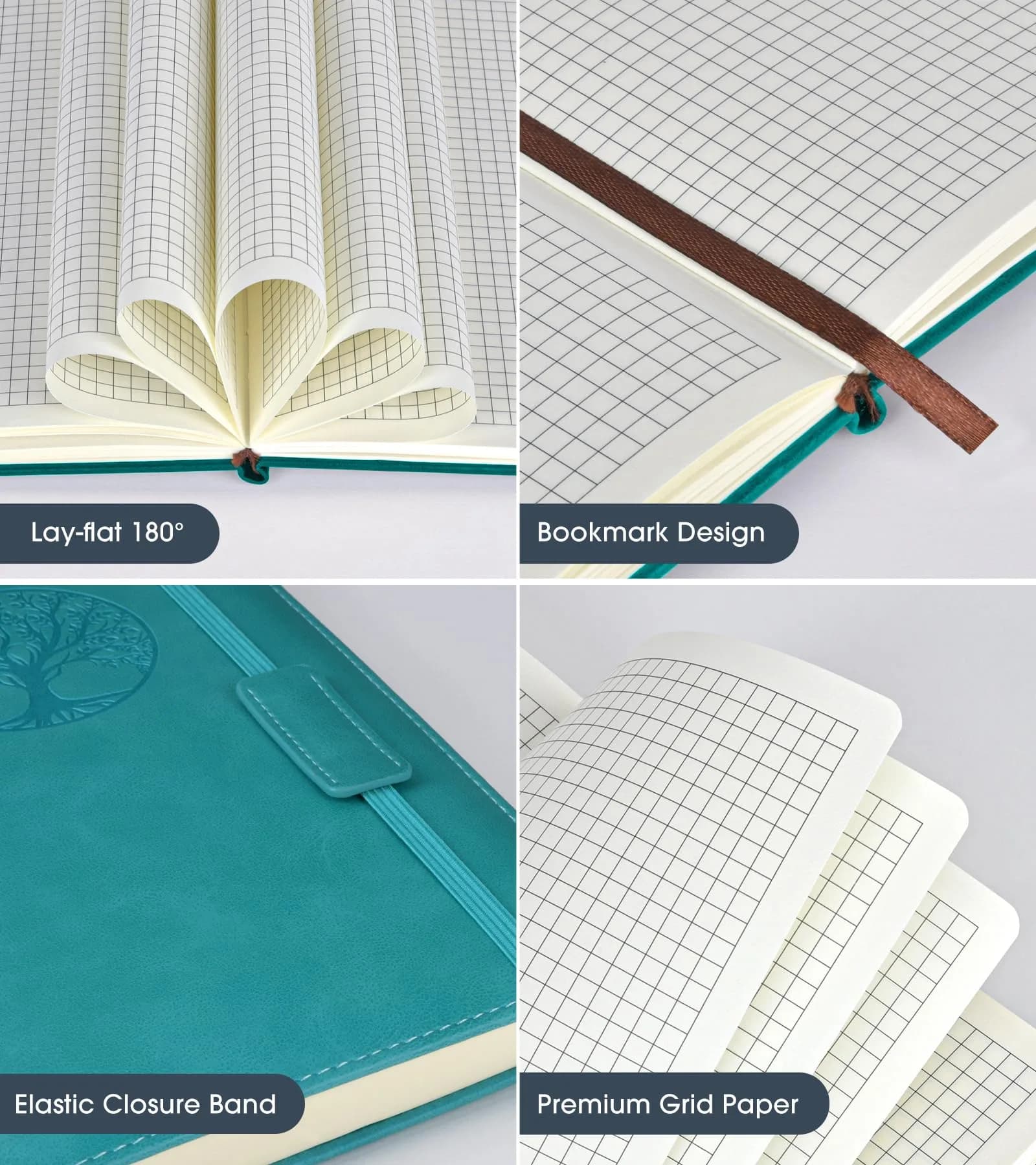 Biuwory A5 Grid Paper Notebook Journal for Women Men, 140 Pages Hardcover Leatherette, Blue | Acid-Free Paper Notebook - view 4