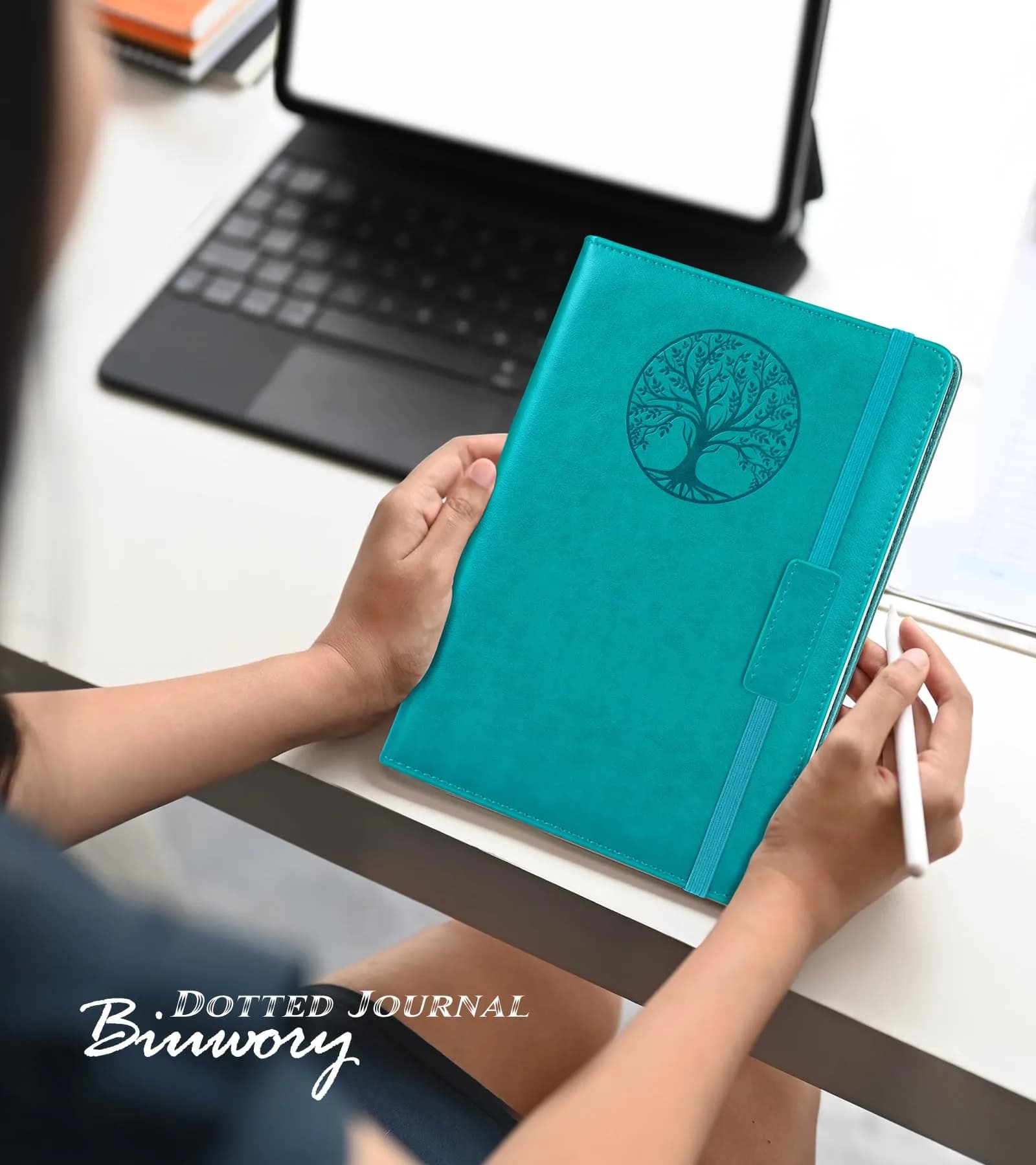 Biuwory A5 Grid Paper Notebook Journal for Women Men, 140 Pages Hardcover Leatherette, Blue | Acid-Free Paper Notebook - view 7