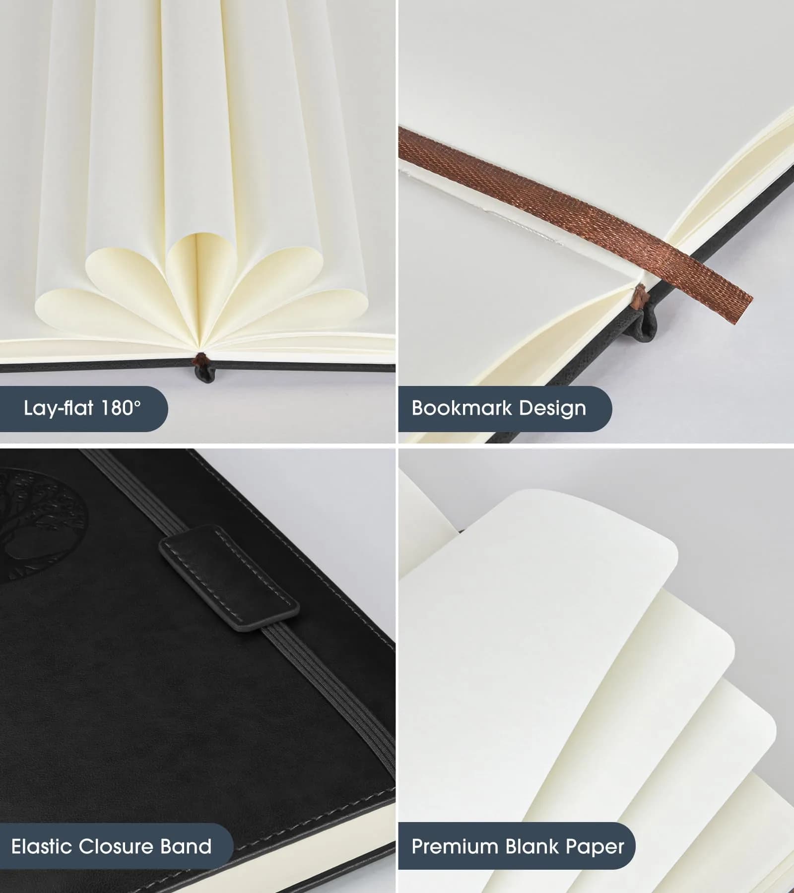 Biuwory Black Blank Journal Notebook with Faux Leather Cover, A5 (5.7"×8.3"), 140 Pages | Premium Unlined Sketchbook for Drawing & Writing - view 4