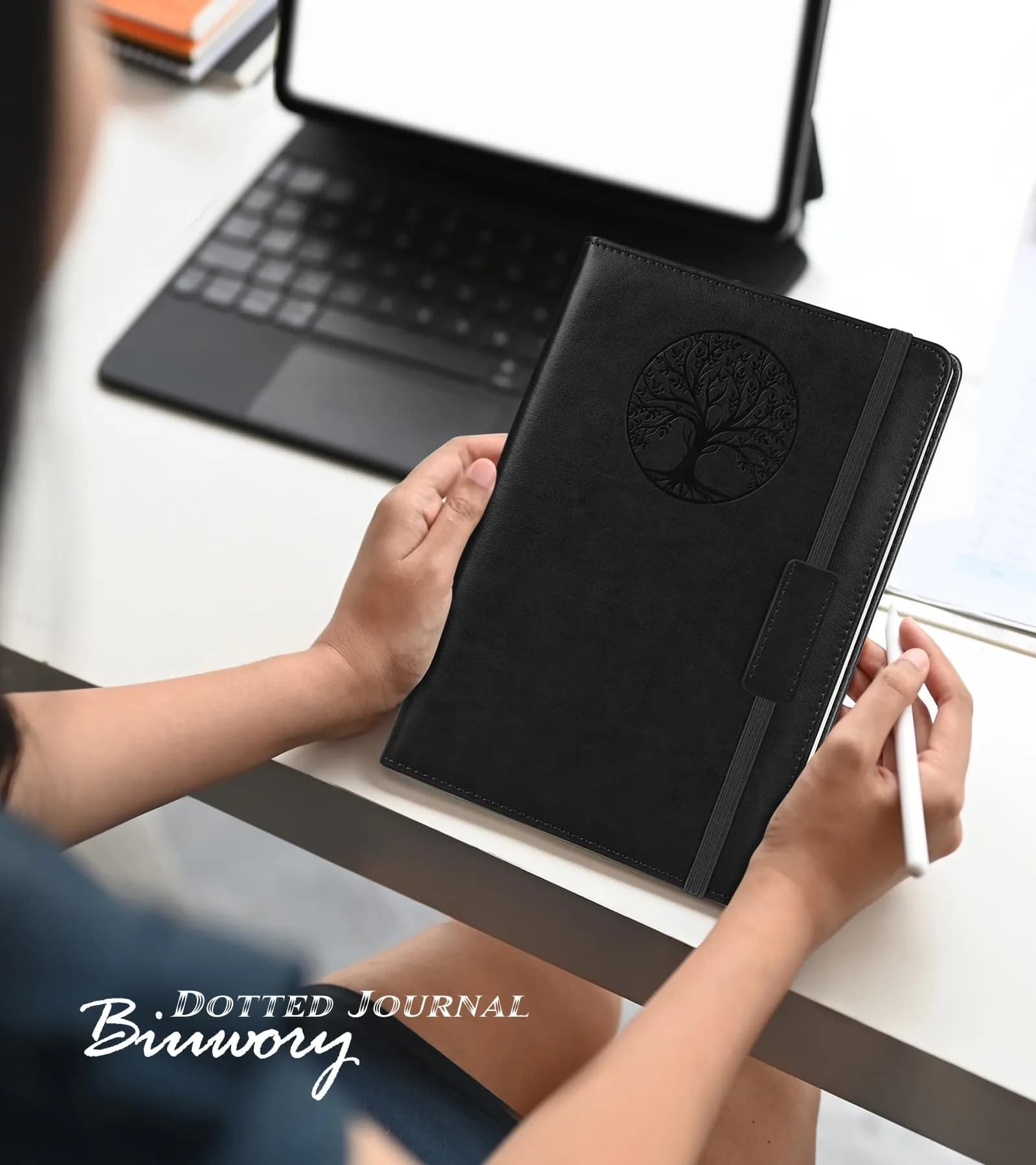 Biuwory Black Blank Journal Notebook with Faux Leather Cover, A5 (5.7"×8.3"), 140 Pages | Premium Unlined Sketchbook for Drawing & Writing - view 7