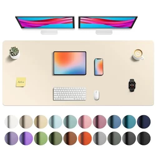Aothia Faux Leather Desk Mat - Large 140cm x 61cm (55" x 24") | Waterproof & Non-Slip PU Leather Writing Surface — Beige