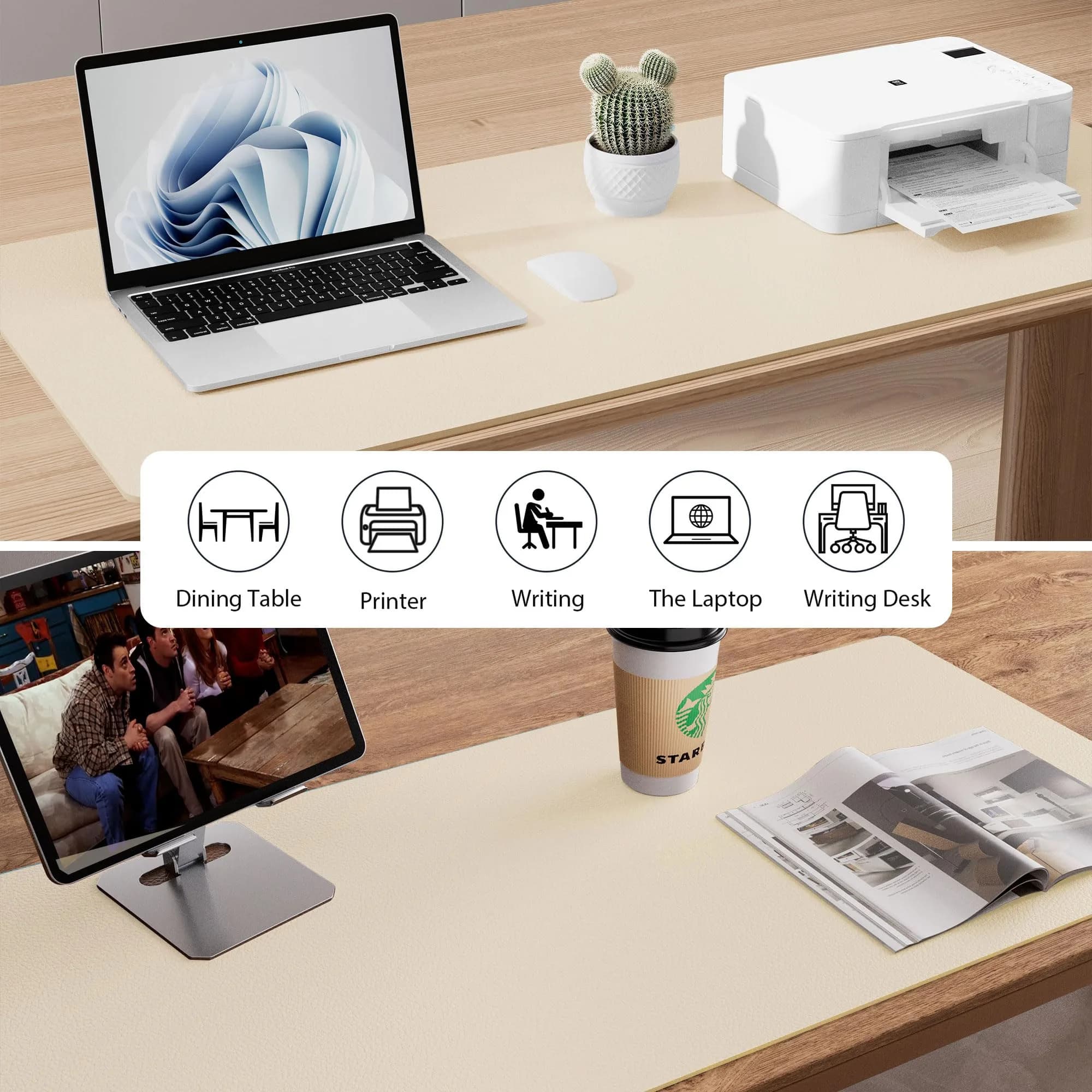 Aothia Faux Leather Desk Mat - Large 140cm x 61cm (55" x 24") | Waterproof & Non-Slip PU Leather Writing Surface - view 6