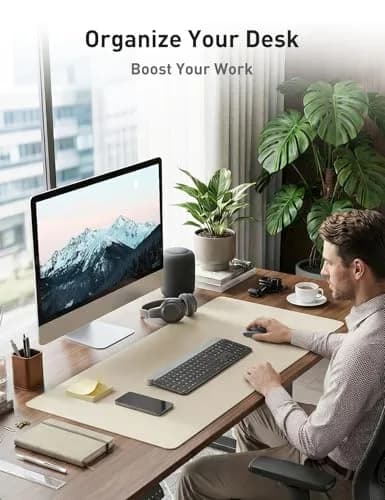 Aothia Faux Leather Desk Mat - Large 140cm x 61cm (55" x 24") | Waterproof & Non-Slip PU Leather Writing Surface thumbnail 3
