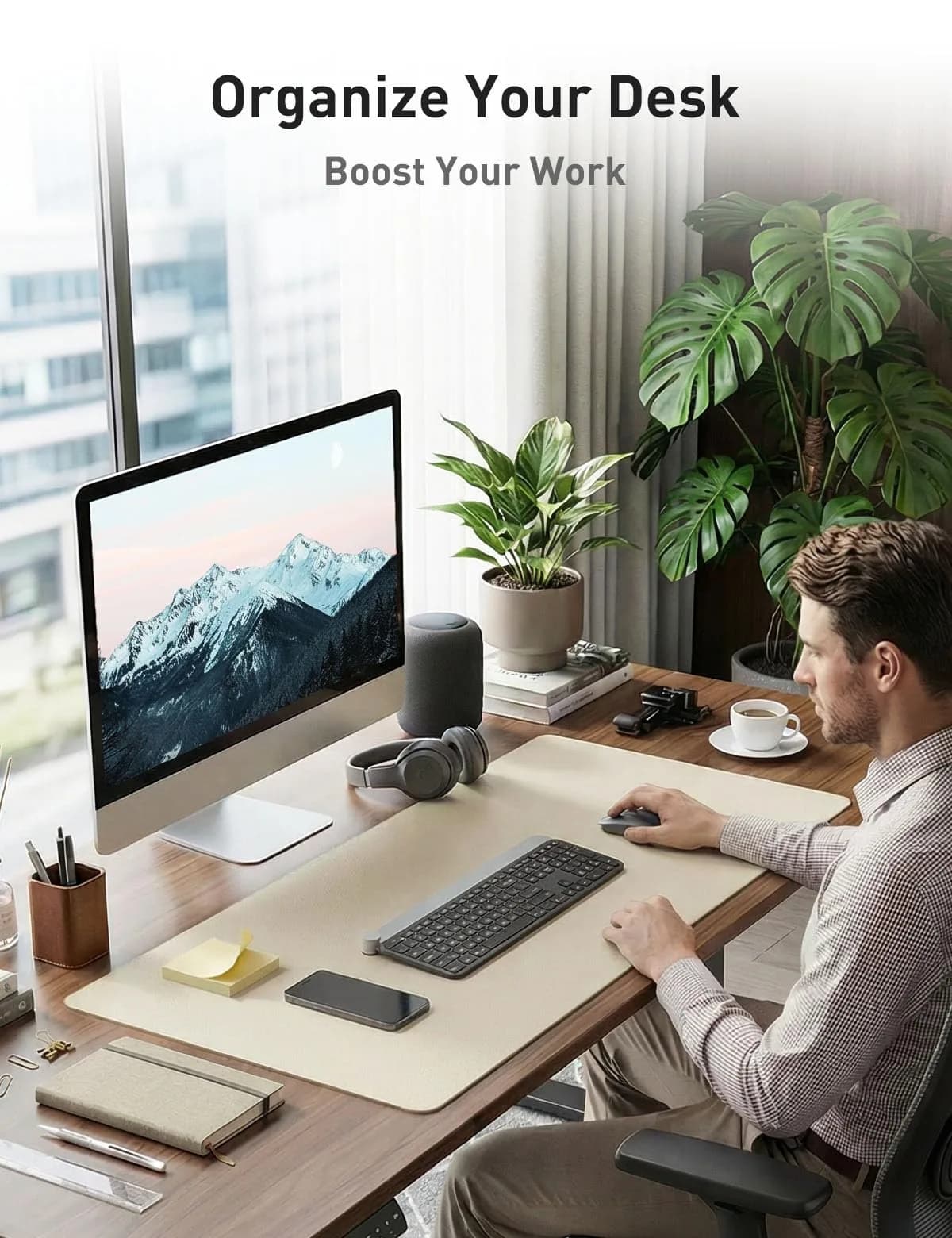 Aothia Faux Leather Desk Mat - Large 140cm x 61cm (55" x 24") | Waterproof & Non-Slip PU Leather Writing Surface - view 3