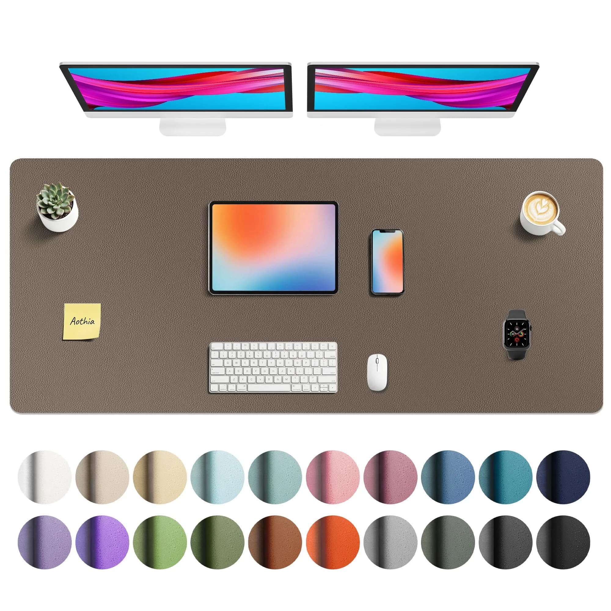 Aothia Faux Leather Desk Mat - Large 55" x 24" PU Leather Blotter | Waterproof Writing Surface for Office & Home - main product image